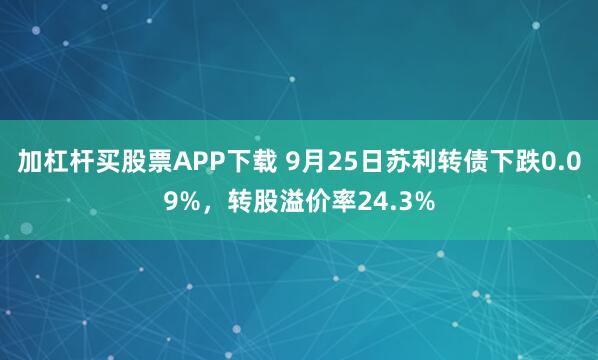 加杠杆买股票APP下载 9月25日苏利转债下跌0.09%，转股溢价率24.3%