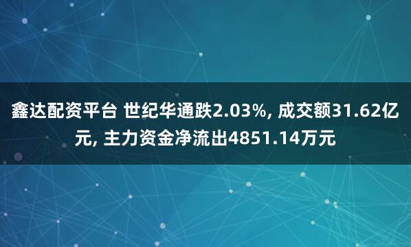 鑫达配资平台 世纪华通跌2.03%, 成交额31.62亿元, 主力资金净流出4851.14万元
